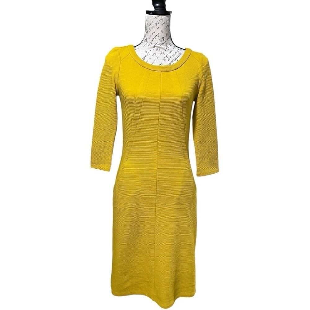 Boden Yellow Long 3/4 Sleeve Dress with Pockets Size 2R